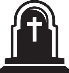 Simple tombstone with a cross silhouette isolated on white background