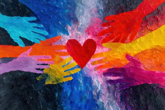 Naklejki Hands reaching for a heart, vibrant colors