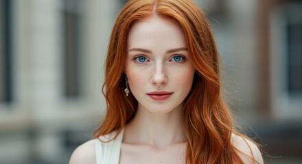 Woman with red hair and blue eyes