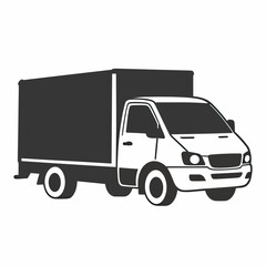 Simple black and white line art icon of a delivery van, perfect for logistics branding, shipping app symbols, or commercial transport business logos.
