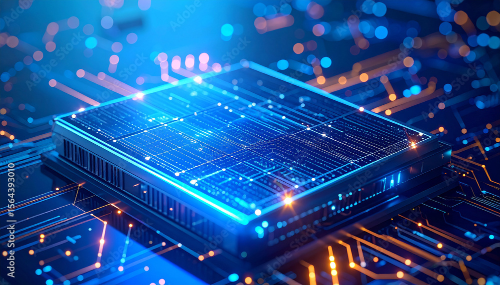 Aufkleber digital brain: a close-up shot of a central processing unit (cpu) and its intricate circuitry, glowi
