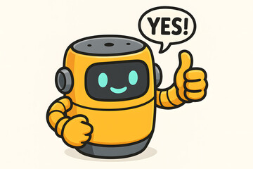 Fototapeta premium Cute Yellow Robot Cartoon Saying Yes with Thumbs Up – AI Assistant Character for Tech and Automation
