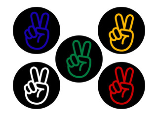 Peace Sign Isolated Hands Vector Illustration Multi Colored Symbols on Black Background