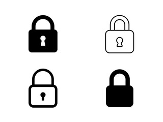 Padlock Icon Set Security Protection Concept Black and White