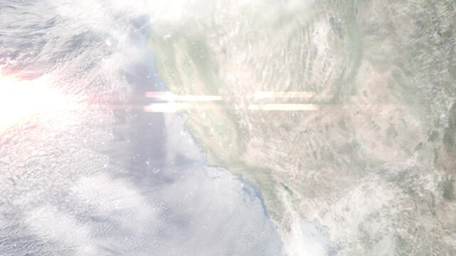 Earth zoom in from space and focus on Visalia, California, USA. Background for travel intro or blog. Satellite view. 3D style Animation. Images from NASA.