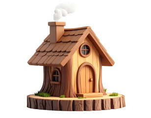 Cartoon Wooden House 3D Render