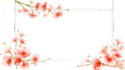 Floral pink border with spring flowers and leaves for invitation or greeting card design, copy space for invitation card design