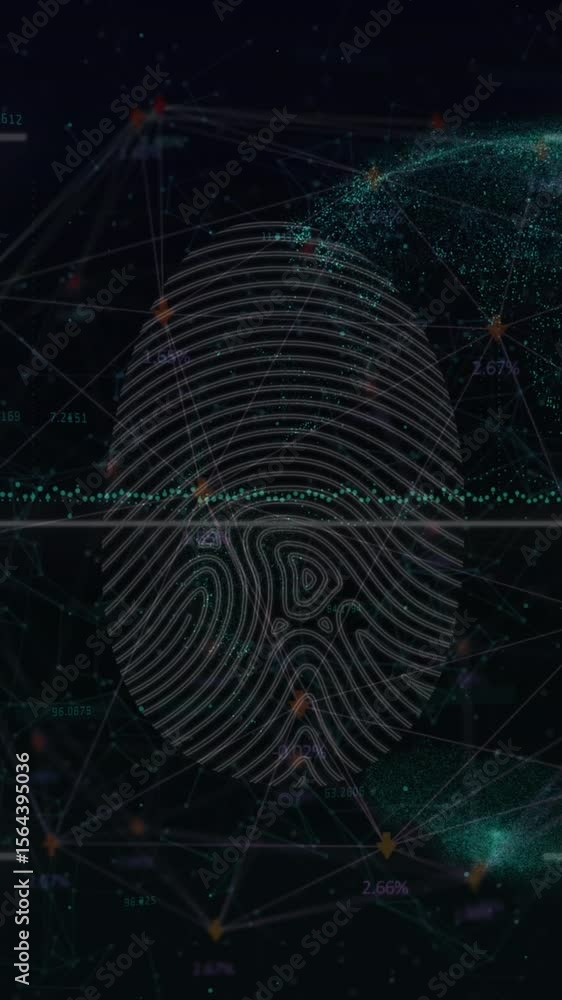 Aufkleber animation of globe with data processing and fingerprint on black background