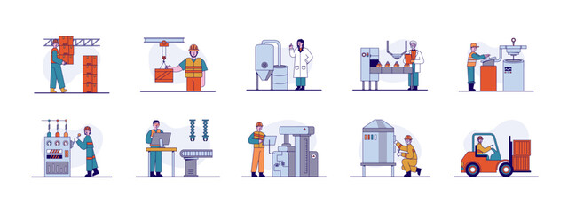 Industry illustration set. Flat vector illustrations concept.