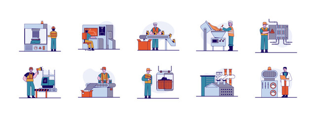 Industry illustration set. Flat vector illustrations concept.