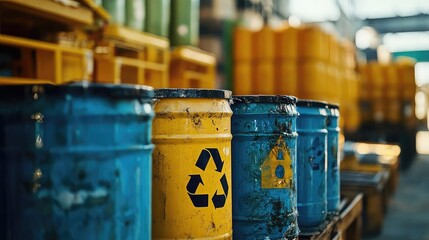 Hazardous waste management image showing toxic material disposal, chemical storage, contamination prevention, community safety, eco regulations, industrial cleanup protocols