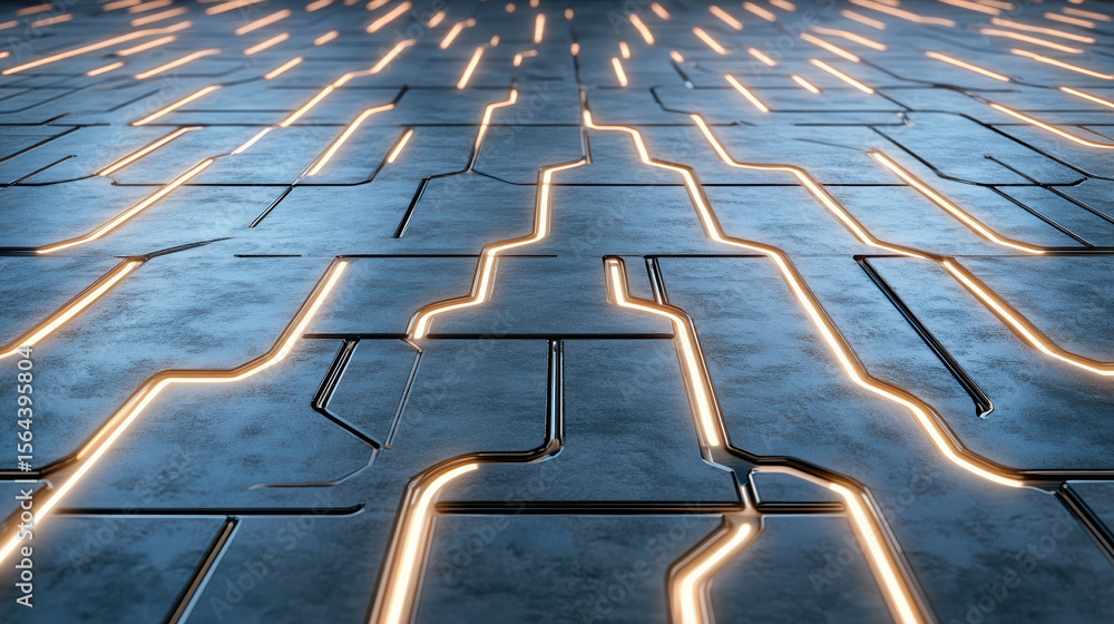 Poster futuristic neon wires illuminate textured surface, creating captivating visual effect