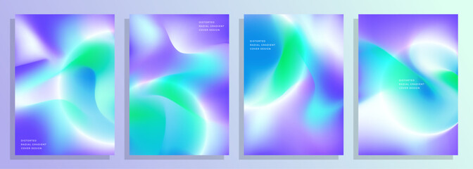 abstract violet green blue light distorted radial gradient cover poster flyer background design set