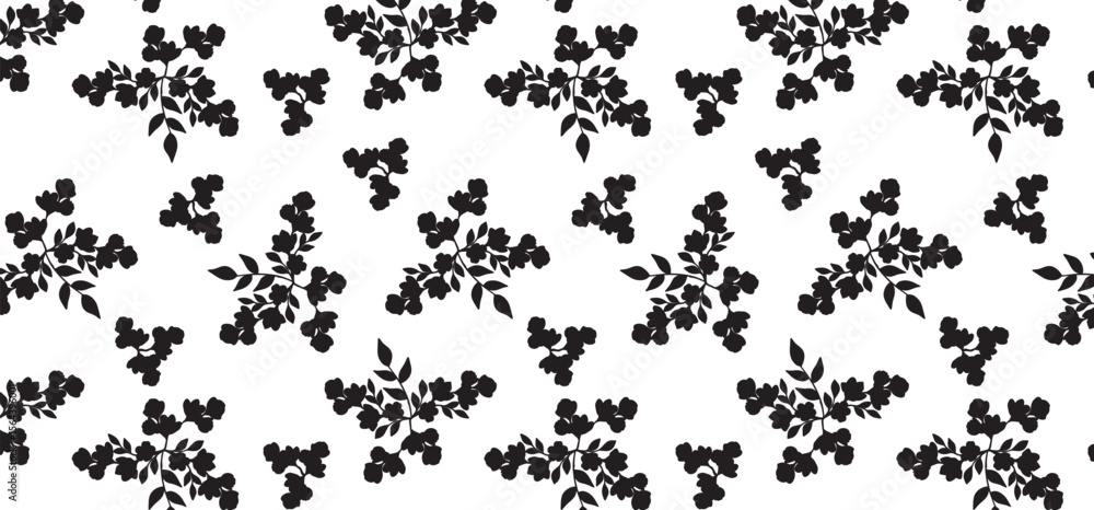 Aufkleber fill style flower seamless pattern on a transparent background in black color