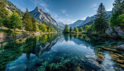 Serene mountain lake reflecting sky (1)