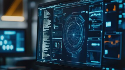 Futuristic Interface Showing Data Analysis and Technological Progress