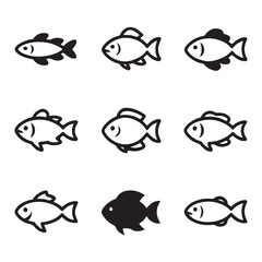 Minimal Fish Outline Icons Pack
