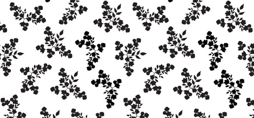 Glyph style botanical seamless pattern design on a transparent background