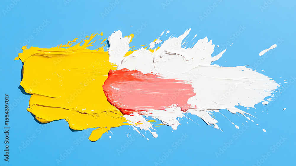 Poster vibrant paint strokes in bright colors create an artistic splash on a blue background, perfect for c
