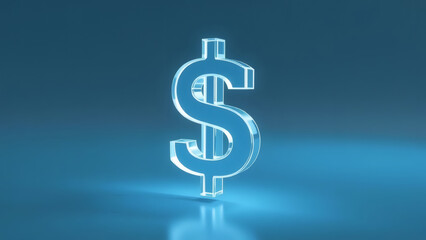 Obraz premium A glowing, translucent dollar sign against a gradient blue background.