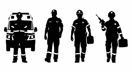 Emergency Medical Responders EMT, Paramedic, and First Responder Silhouettes