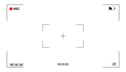 4k 8k video camera frame viewfinder overlay screen on transparent background for mockup, display full hd format, digital display interface. Camera viewfinder, rec icon with information and timing