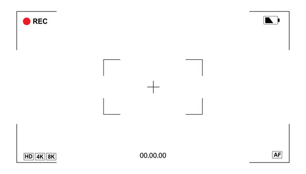 4k 8k video camera frame viewfinder overlay screen on transparent background for mockup, display full hd format, digital display interface. Camera viewfinder, rec icon with information and timing