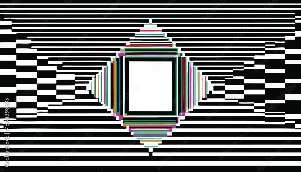 Poster abstract vector illustration with black striped lines forming a geometric pattern, creating a modern