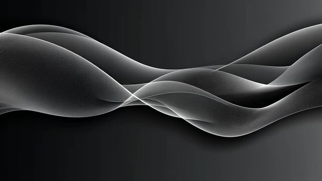 Abstract grayscale waves, flowing motion, elegant dark background, stylish design, contemporary art, subtle texture, smooth curves, digital illustration, modern wallpaper, black and white