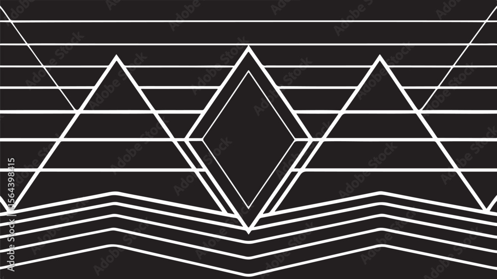 Poster abstract geometric black and white background with a star pattern and tech lines