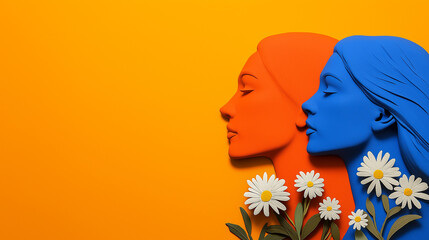 Complementary Colors Abstract Portrait of Two Women with Daisies