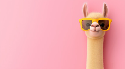 Cool Llama in Sunglasses on Pink Background - Summer Fun