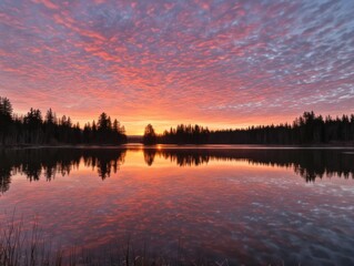 Obraz premium Nature’s Mirror: Sunset Over Still Waters