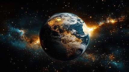 Naklejka premium A globe spinning in space with blockchain pathways connecting all continents 