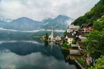Beautiful View of the village of Hallstatt, Salzkammergut, Austria