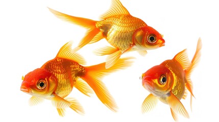 Fototapeta premium A goldfish is isolated on a clean white background, creating a simple yet captivating aquatic - related scene that showcases the vibrant color and graceful form of the goldfish.
