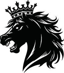 silhouette horse with crown vector logo isolated on white background.logo of horse with a crown. black horse logo.
