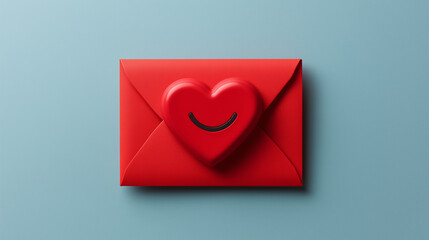 Red Envelope with Smiling Heart - Love Letter, Valentine's Day Concept