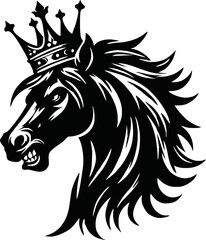 silhouette horse with crown vector logo isolated on white background.logo of horse with a crown. black horse logo.