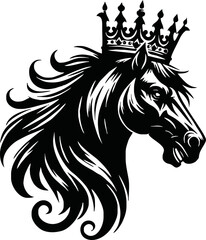 silhouette horse with crown vector logo isolated on white background.logo of horse with a crown. black horse logo.