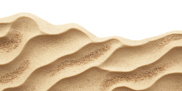 Smooth beach sand dunes isolated on transparent background, top view