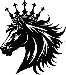 silhouette horse with crown vector logo isolated on white background.logo of horse with a crown. black horse logo.