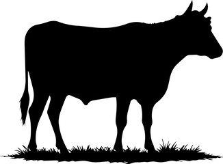 Standing Cow Silhouette Vector Black Farm Animal Clipart on White Background