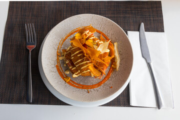 Crispy delicious fried langoustines served in a local restaurant in coastal village on Tenerife, Canary Islands, Spain