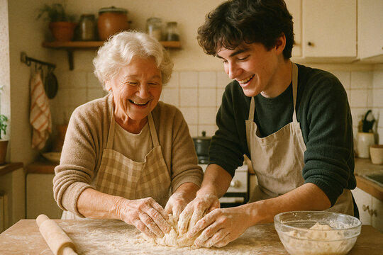 grandmother and granddaughter baking cookies - Powered by Adobe