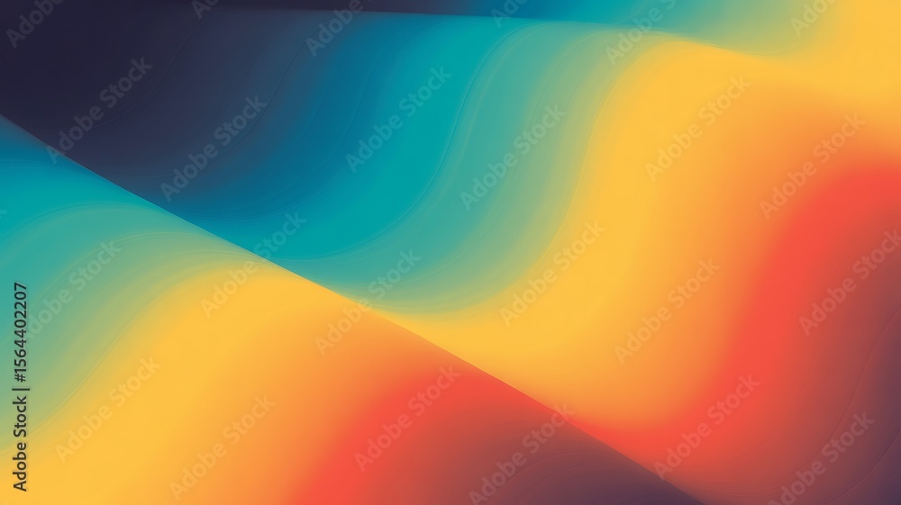 Poster flowing gradient waves of teal yellow and red abstract background
