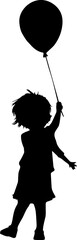 Fototapeta premium Child with Balloon Silhouette Vector Black Kids Clipart on White Background