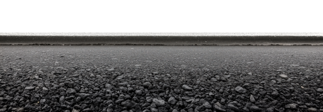 Black asphalt road pavement with textured surface isolated on transparent background
