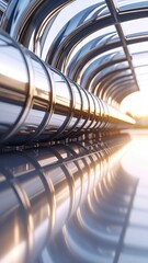 Modern Metallic Tunnel Architectural Design With Reflection and Sunlight