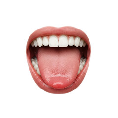 A close up view of a wide open human mouth with a healthy tongue and bright white teeth, ideal for dental or health related content.